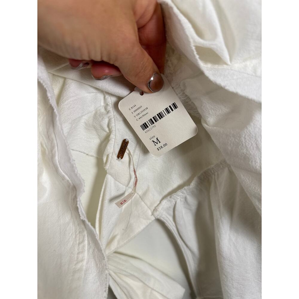 Free People Ruffle Peplum Tie-Back Top Peasant Cottagecore — White, M NWT - Picture 2 of 7